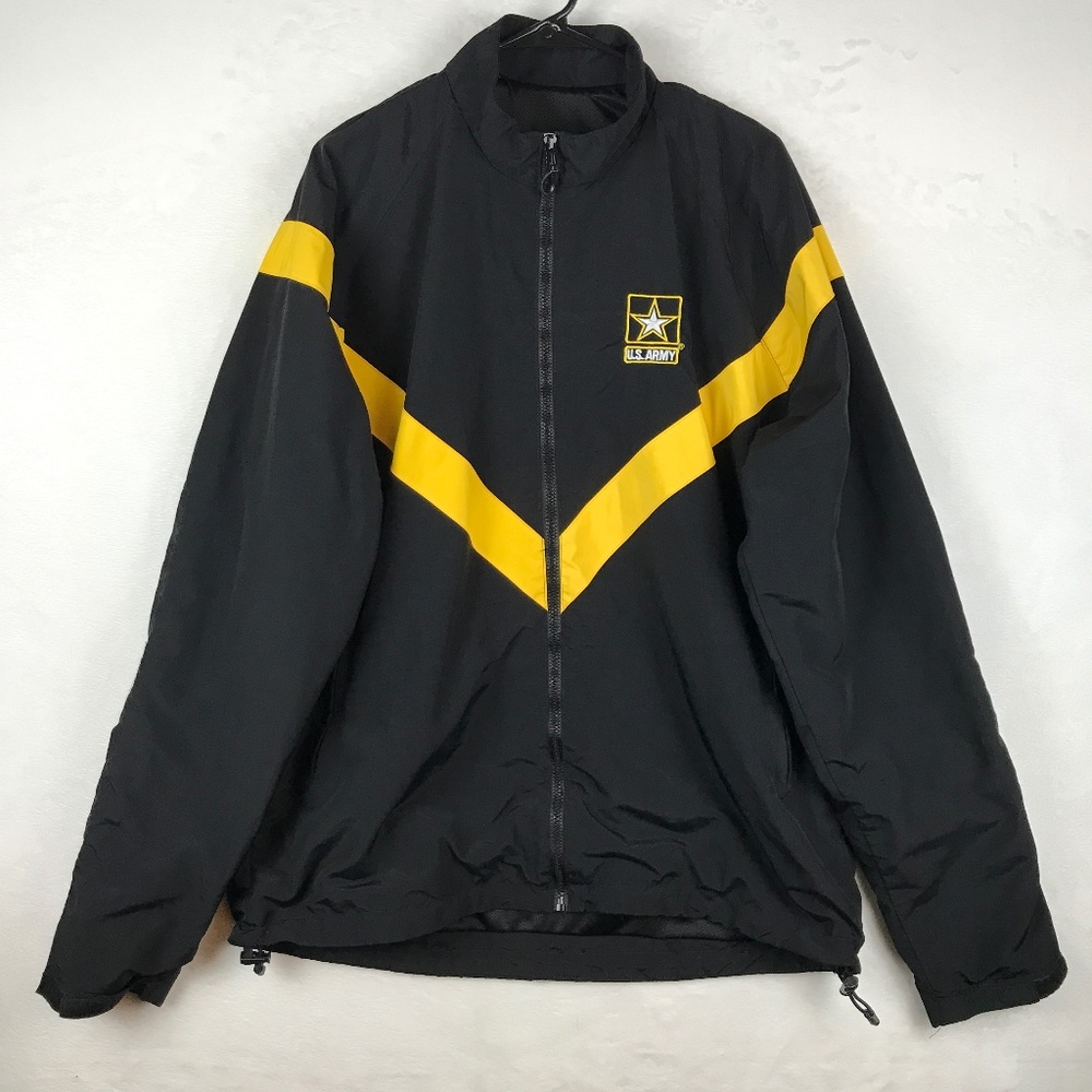 US Army Windbreaker Size Large/Long Fitness Uniform Black Yellow Full Zip Jacket